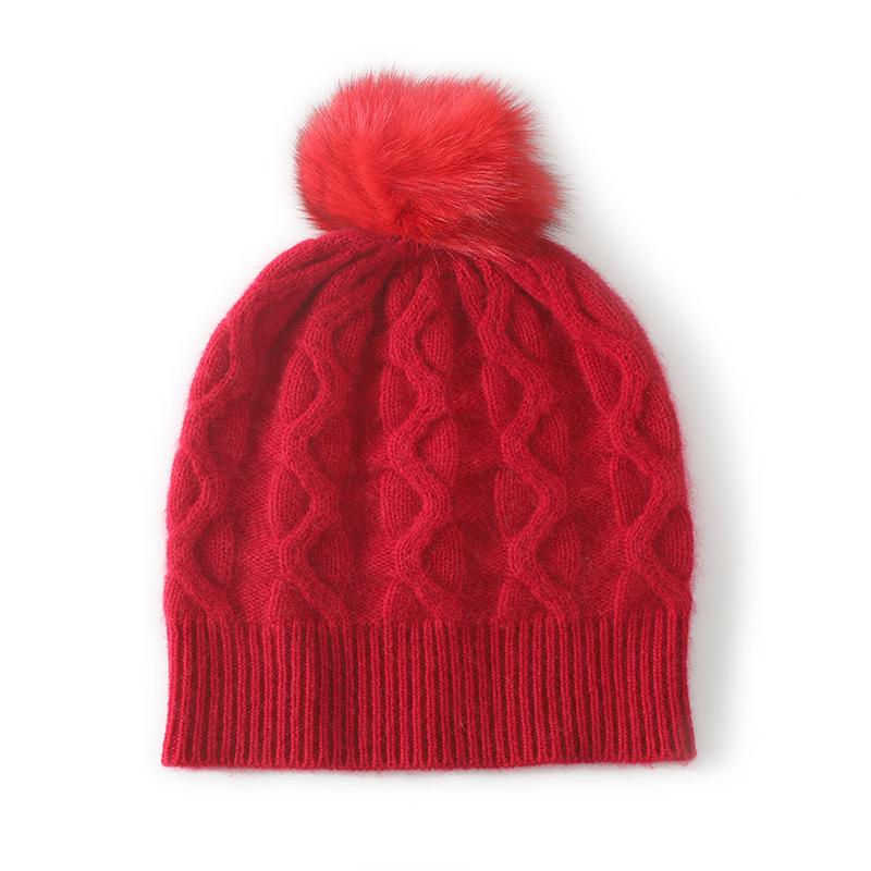 Cashmere hat women's simple foreign style European and American warm ear protection knitted pile hairball hat winter