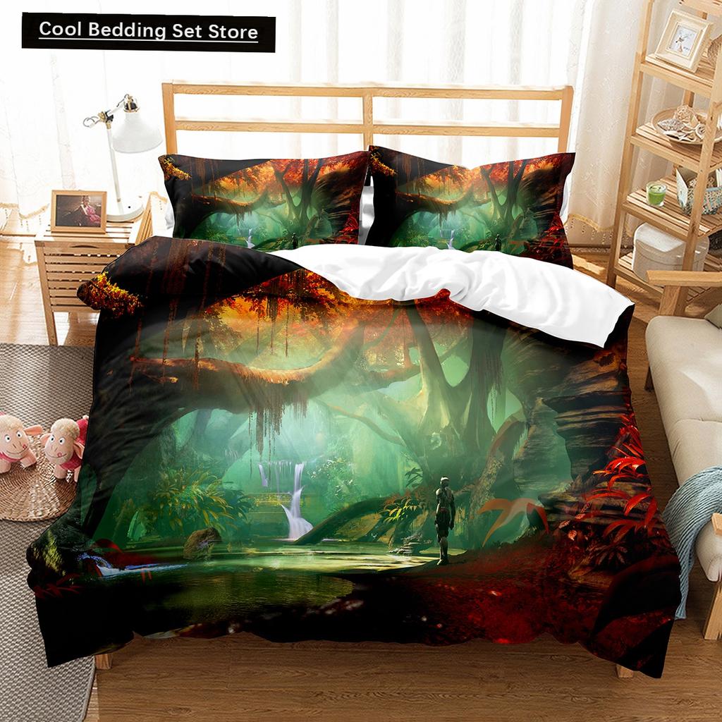 Cartoon Fantasy World King Queen Duvet Cover Magic Castle Bedding Set Mythical Landscape Quilt Cover Polyester Comforter Cover