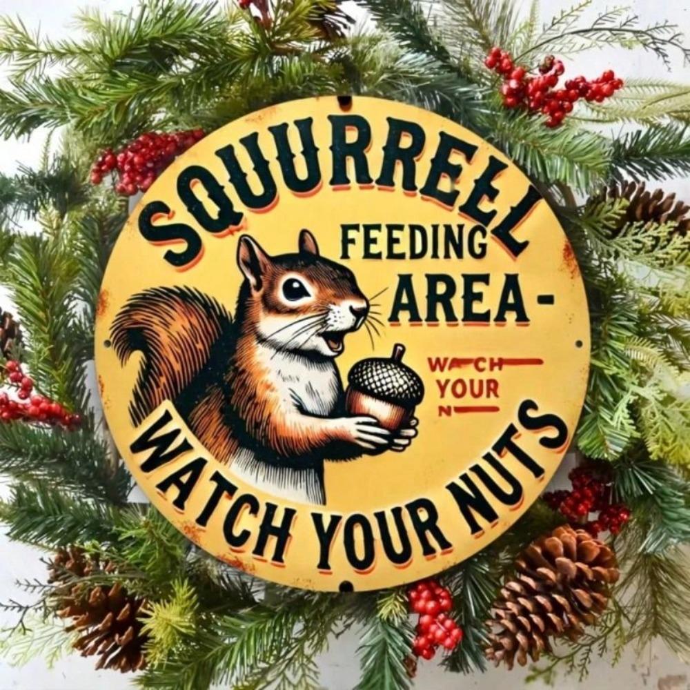 Retro Vintage Round Metal Sign with Nuts Design for Bar Cafe Wall Decor