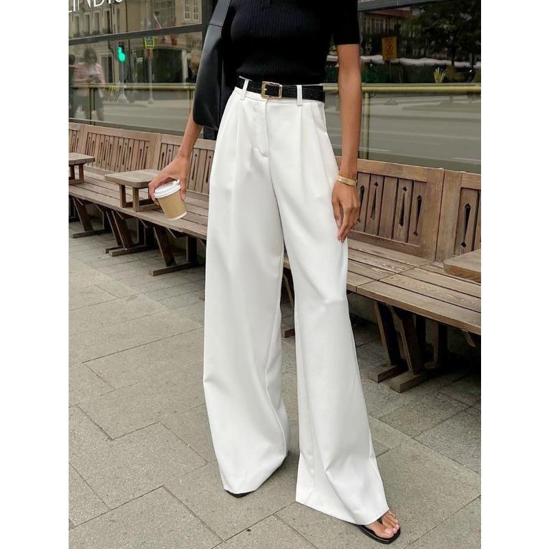 2026 Moda Elegante Larghi Pantaloni da Completo Dritti a Gamba Larga da Donna Vita Alta Monocolore Versatili Primavera e Autunno Pantaloni Casual da Lavoro