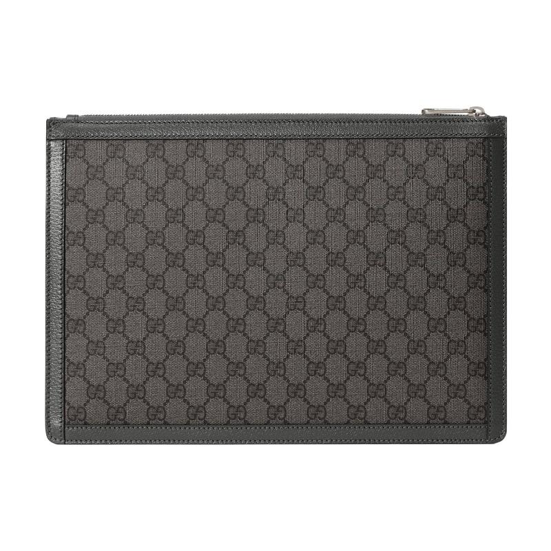 Gucci [23 Early Spring New Style] Ophidia Double G Silver Label Logo Zipper Closure Canvas and Leather Trim Clutch Regular Men's Gray