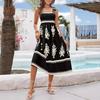 Women's skirt new elegant commuter beach vacation style contrasting color printing chest wrap dress strap skirt