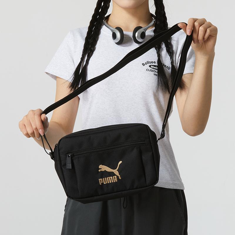 New PUMA Nylon Shoulder Bag, Crossbody Bag Regular Unisex Black Gold 090572-01