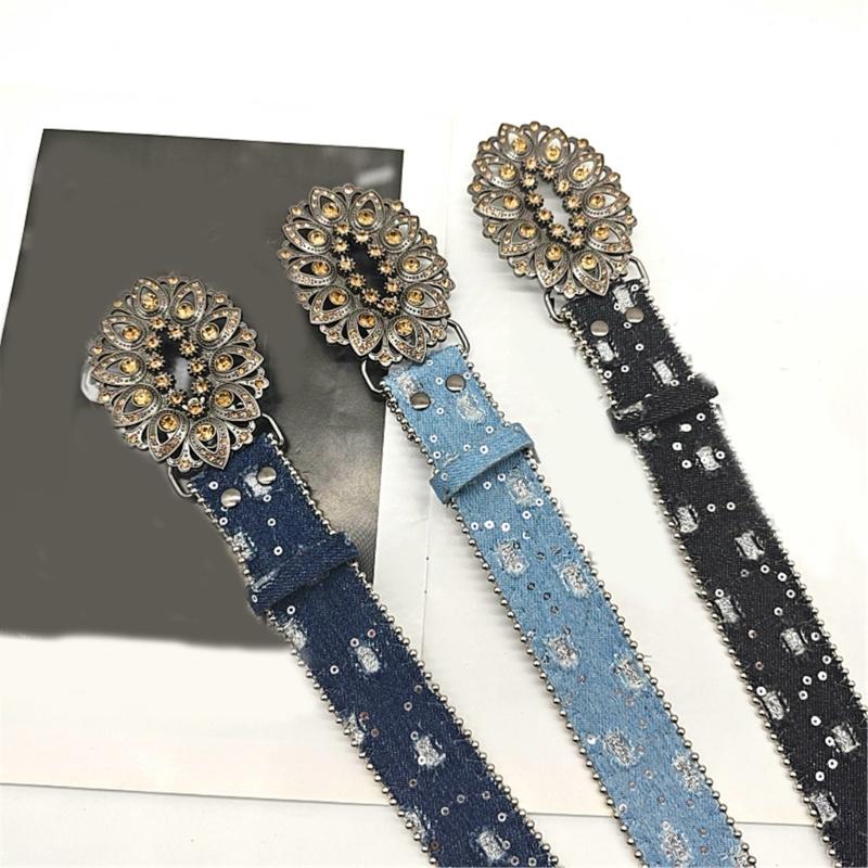 Beaded Trim Fabric Waist Belt Adult Fashion Rhinestones Buckle Waistband Dress Belt 2000s Girl Pants Belt Waist Decors