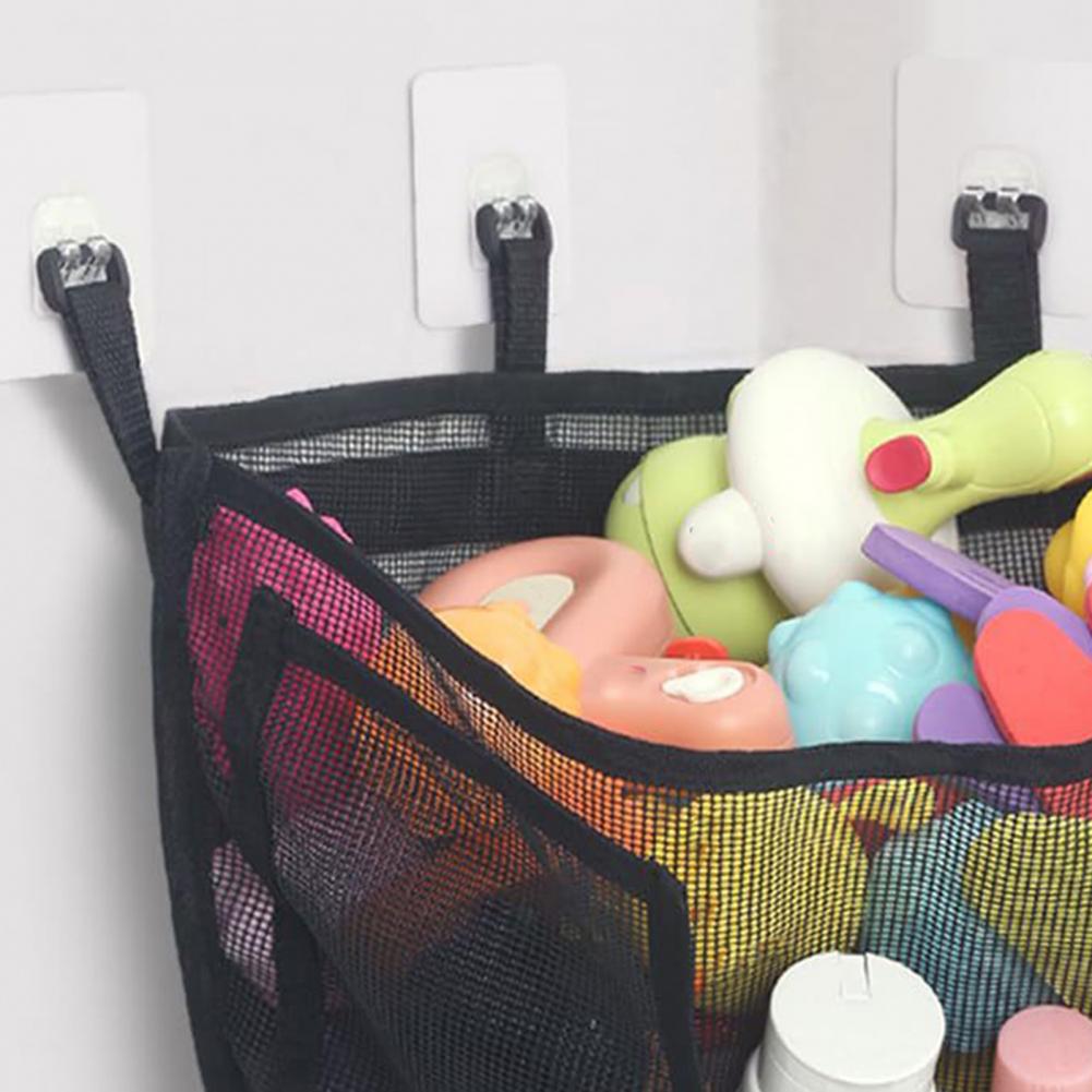 Bathroom Toy Storage Bag with Hooks Mesh Design Water Leakage Mildew-Proof Kids Toy Storage Organizer