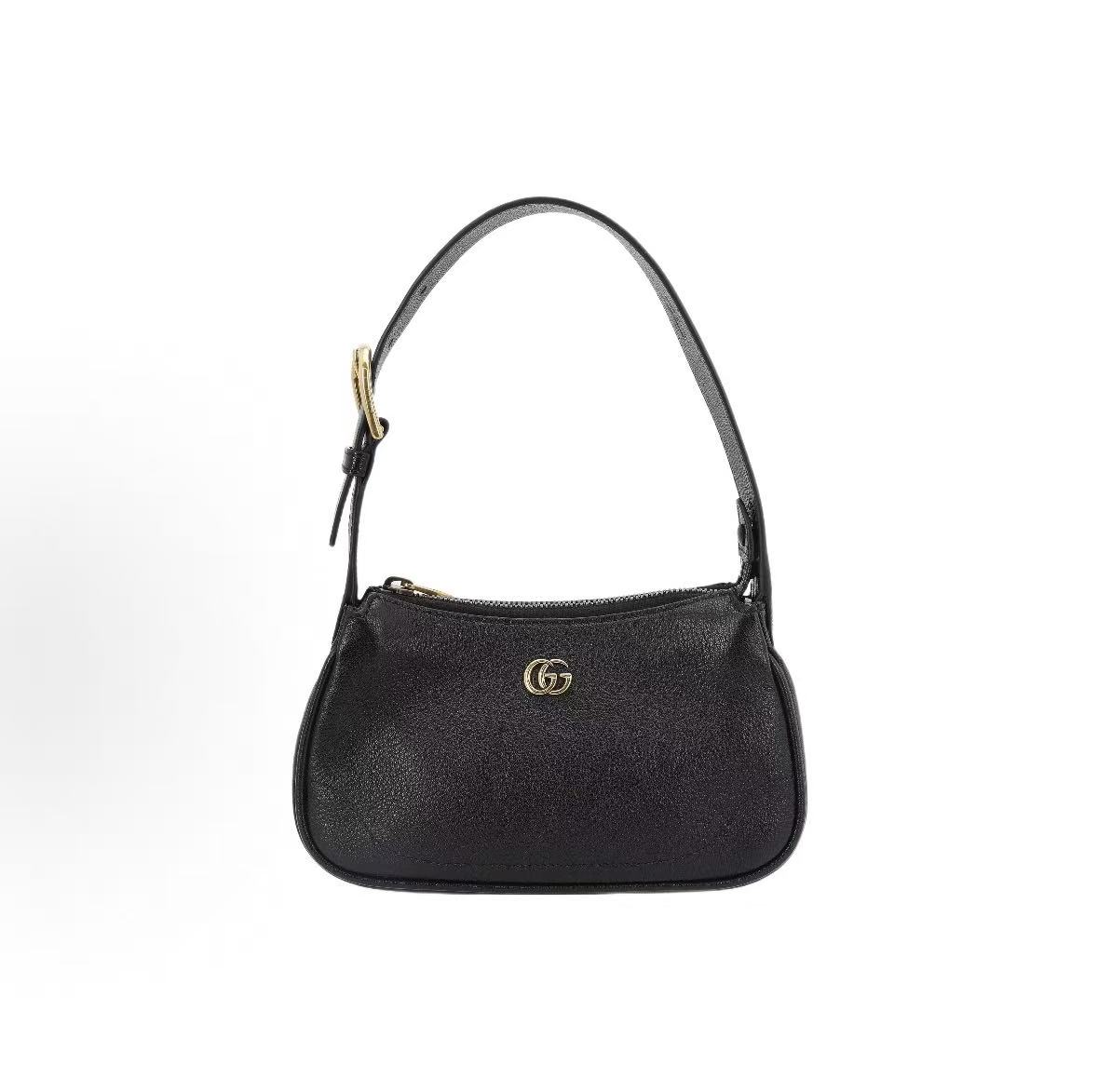 

Gucci Aphrodite Golden-Finished Double G Logo Zipper Closure Leather Underarm Bag Mahjong Bag Handbag Shoulder Bag Female Black Gift Set(Basic Set+Box+Shopping Bag) чорний