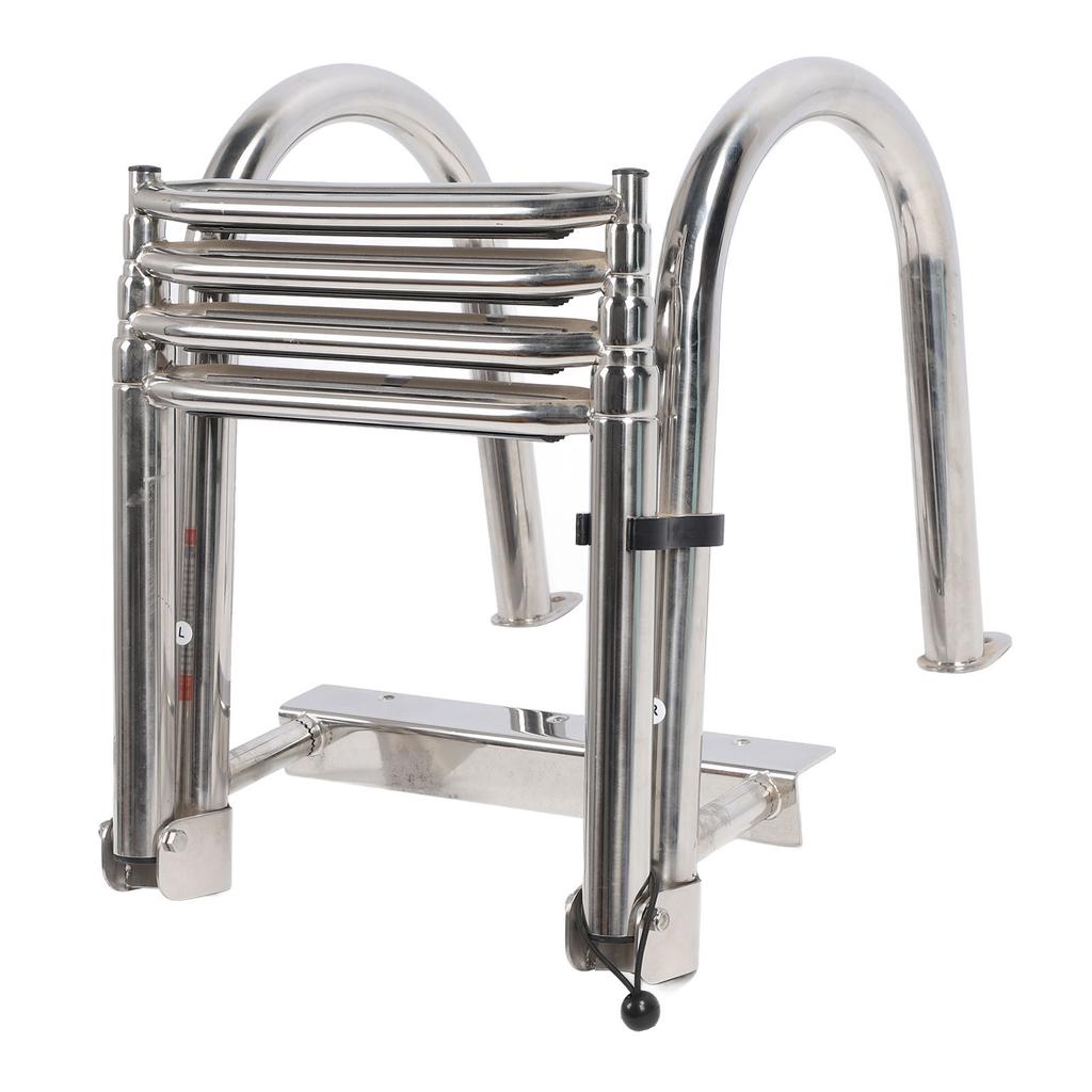 4 Step Boat Pontoon Ladder 316 Stainless Steel Anti Slip Folding Telescoping Deck Ladder with Pedal Hand Railing for