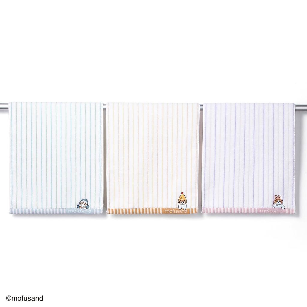 Towel Museum mofusand Striped Face Rabbit and Cat 34 x 80 cm Towel, Purple, Design, Cute, 43-0072150, Approx.