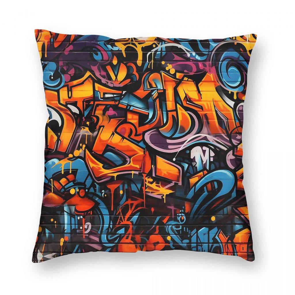 Orange Blue Graffiti Pillowcase Polyester Linen Velvet Printed Zip Decor Throw Pillow Case Bed Cushion Cover