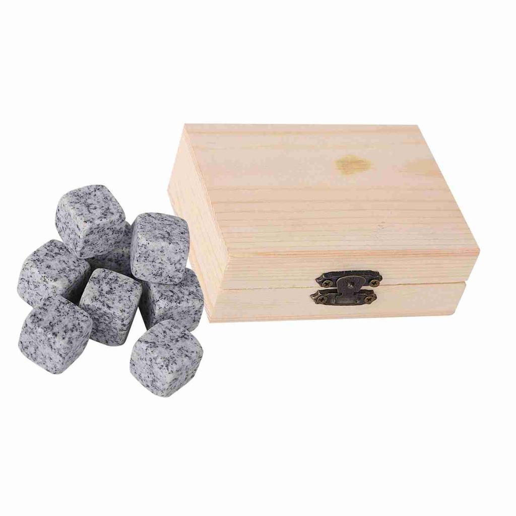 9Pcs Whisky Wine Chilling Stones Set Bar Home Drink Chiller Stones Rocks Wooden Box Packaging