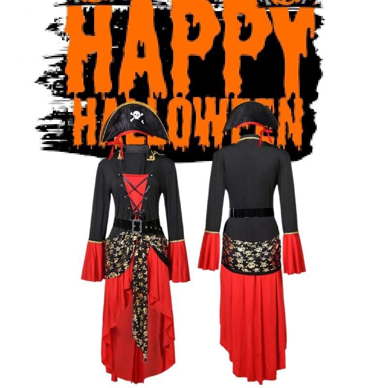 Women's Plus Size Pirate Costume Featuring Chic Red Dress Hat And Adjustable Belt