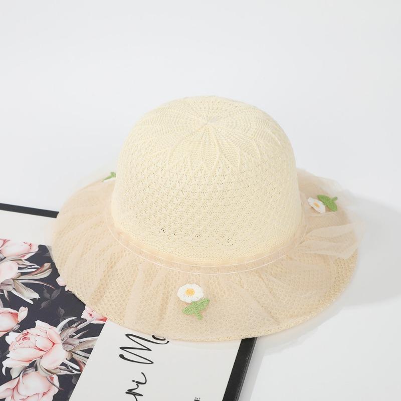 Fashion children's breathable small straw hat baby colorful cute flower yarn edge hat sunscreen summer cool hat