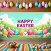 Happy Easter Banner Bunny Ears With Colorful Eggs Butterflies Backdrop Decorations Spring Celebration Background Party Supplies