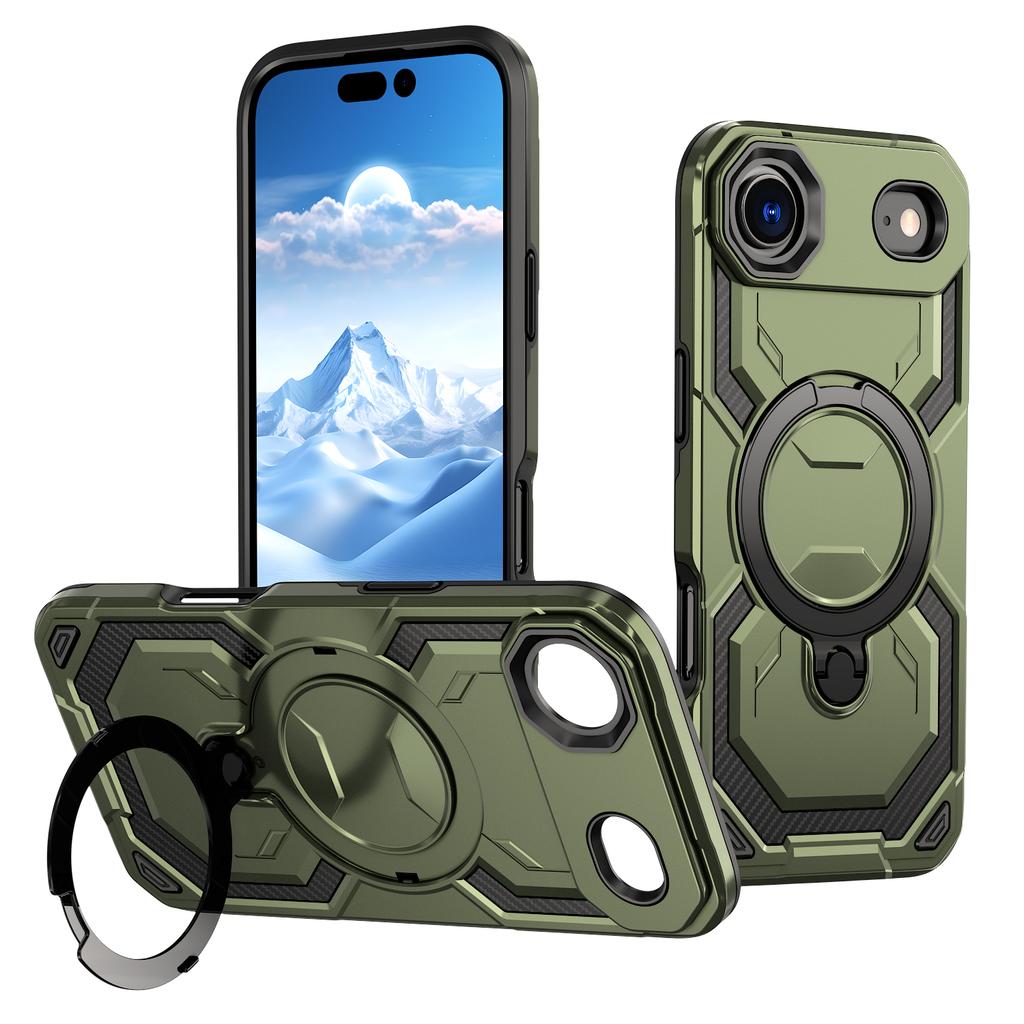 Pro iPhone Air Magnetický kryt s kroužkem a stojánkem, hybridní kryt telefonu PC + TPU