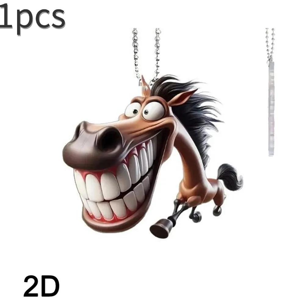 

NEW 2D Cute Big Mouth Horse RearView Mirror Pendant Animal Auto Decoration Ornament Car Realistic Interior Hanging Car Inte W8E0