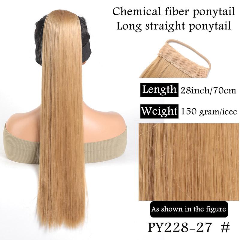 Synthetic 28inch Long Straight Ponytail With Elastic Band Wrap Around Pony Tail Extension Fake False Hairpiece For Women Girls