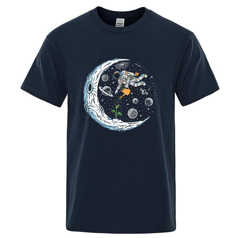 Summer Mens Tshirt 100 Cotton Casual Funny Astronaut Design Print Loose Oneck T Shirt for Men Short Sleeve Male Tshirt Tees