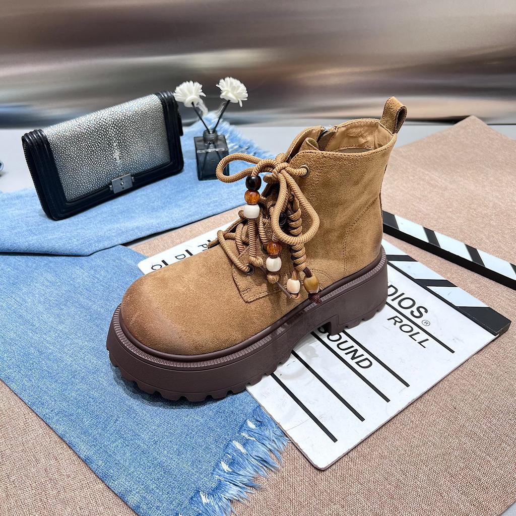 Retro beaded breathable lightweight thick-soled heightening Martin boots women's 2025 new autumn versatile casual short boots