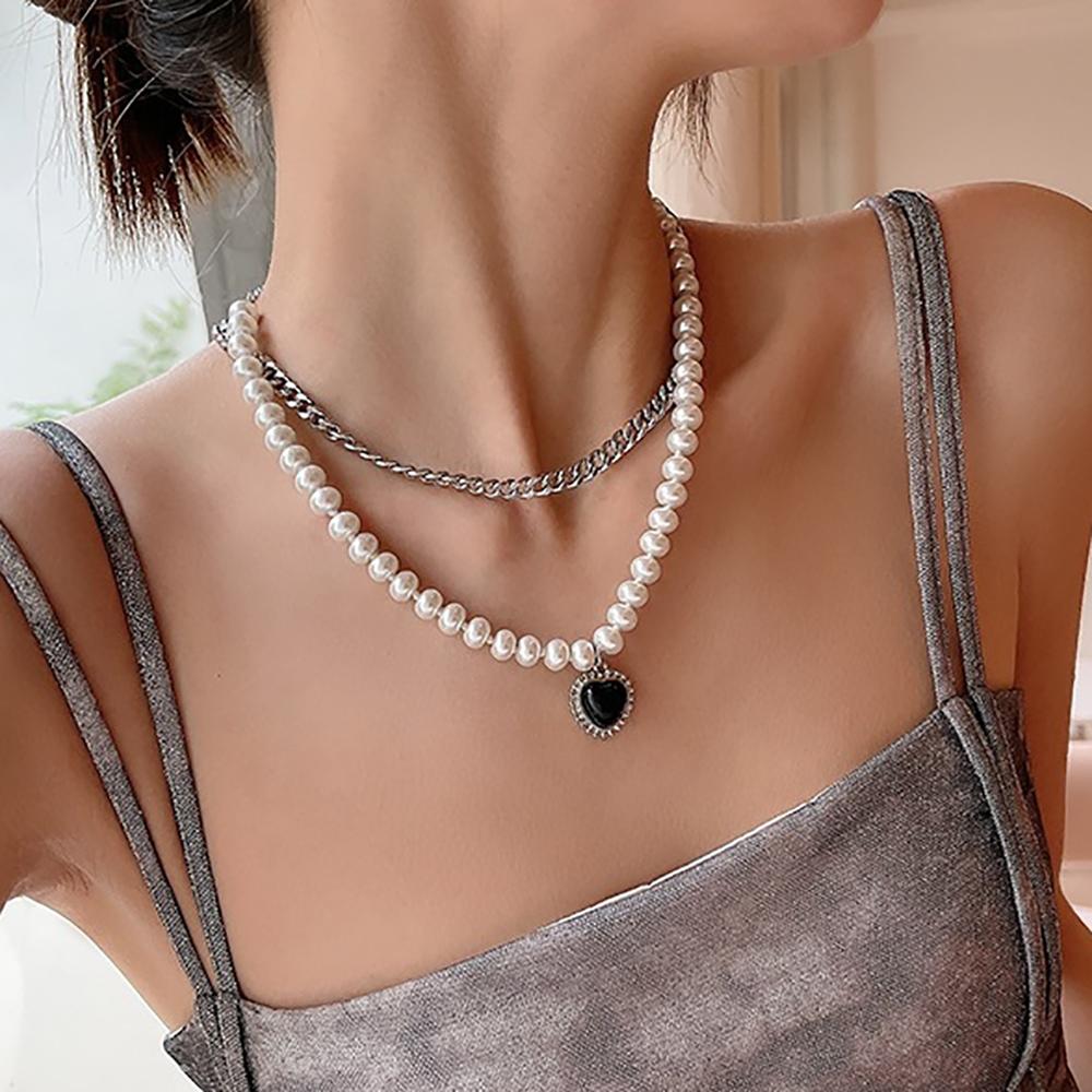 Vintage Gliederkette Herz Anhänger Halskette Damen Damenmode Perlenkette für Frau Schmuck Geschenk