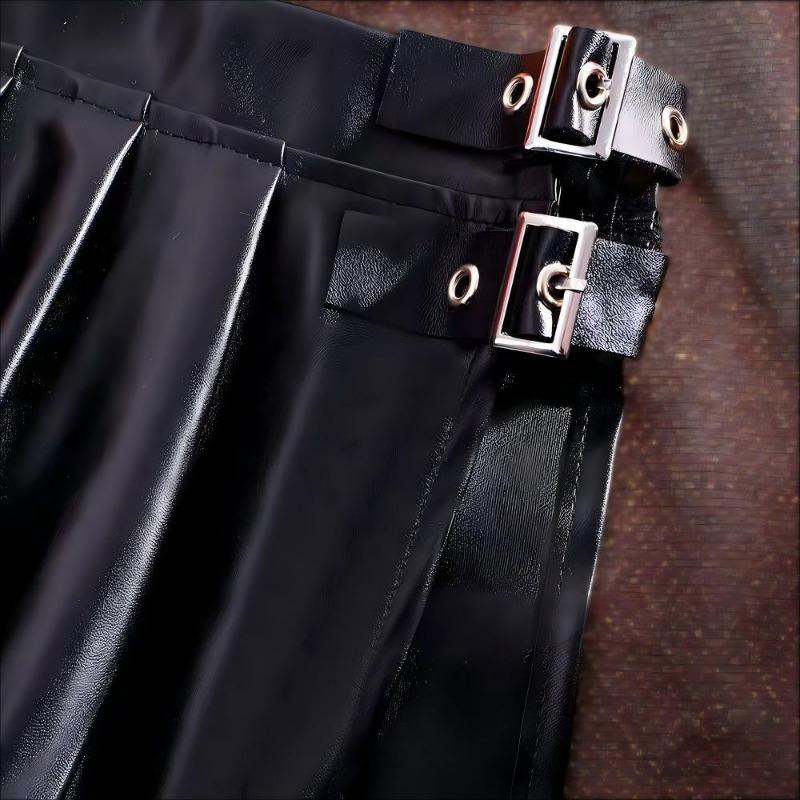 Fun Underwear Ol Nightclub Short Skirt Leather Pleated Skirt Sexy Leather Skirt Imperial Sister Sm Side Open Miniskirt