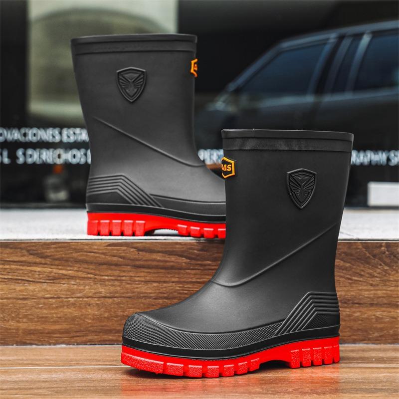 New thick-soled medium tube rain shoes men's non-slip waterproof shoes fashionable outdoor water boots warm rain boots rubber shoes men