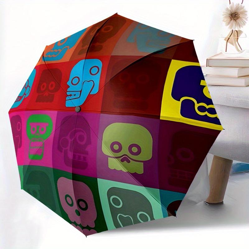 

1pc Skull Festival Automatic Open/close, All-Season Portable Folding Umbrella, Travel, Everyday, Formal Events - Compact Luxur
