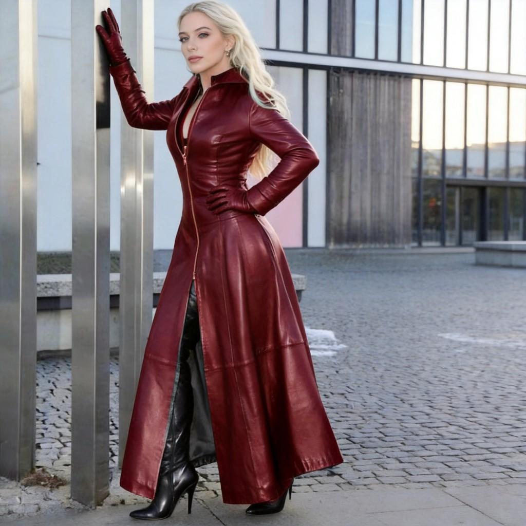 Kožený kabát z PU pro ženy Dlouhý rukáv Štíhlý střih Street Style Podzim Zima