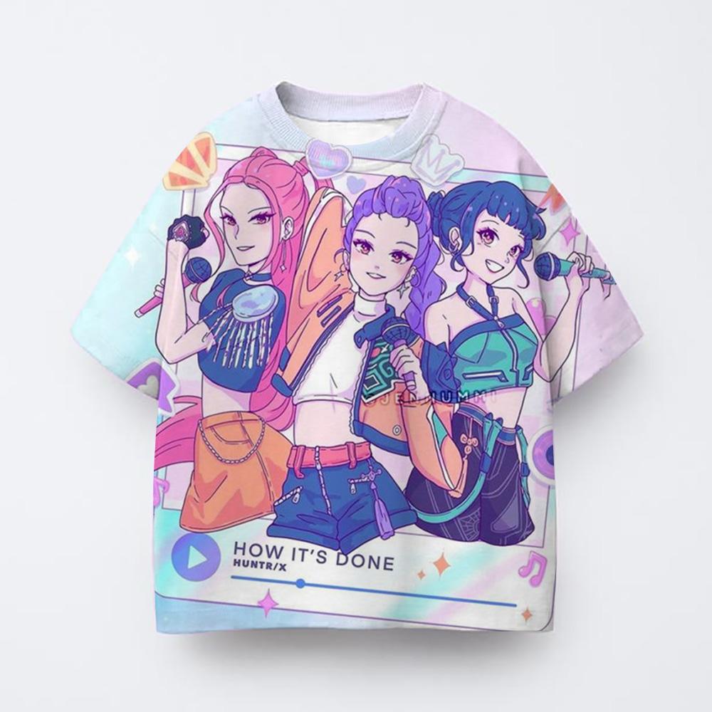Kpop İblis Avcıları Baskılı Grafik Tişört Yazlık Çocuk Giyim 2025 Film Tişörtü Kız Erkek Kısa Kollu Üstler Rahat Tişört