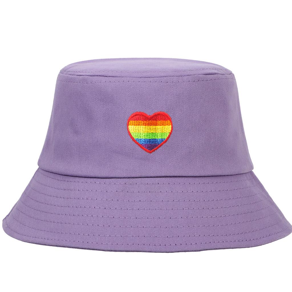 Regenbogen-Herz-Stickerei Fischerhut Mit Sonnenschutz Für Draußen Lässig Damen