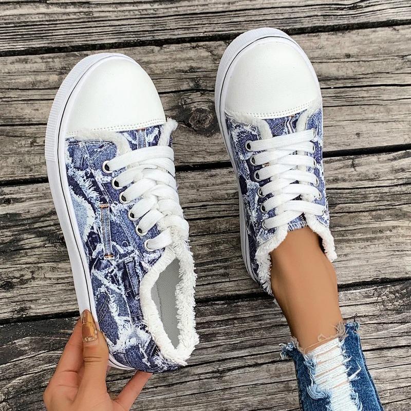 2025 Women Sneaker New Comfortable Denim Canvas for Shoes Women Fashion Lace-up Flat Sneakers Women Ladies Casual Platform Shoes
