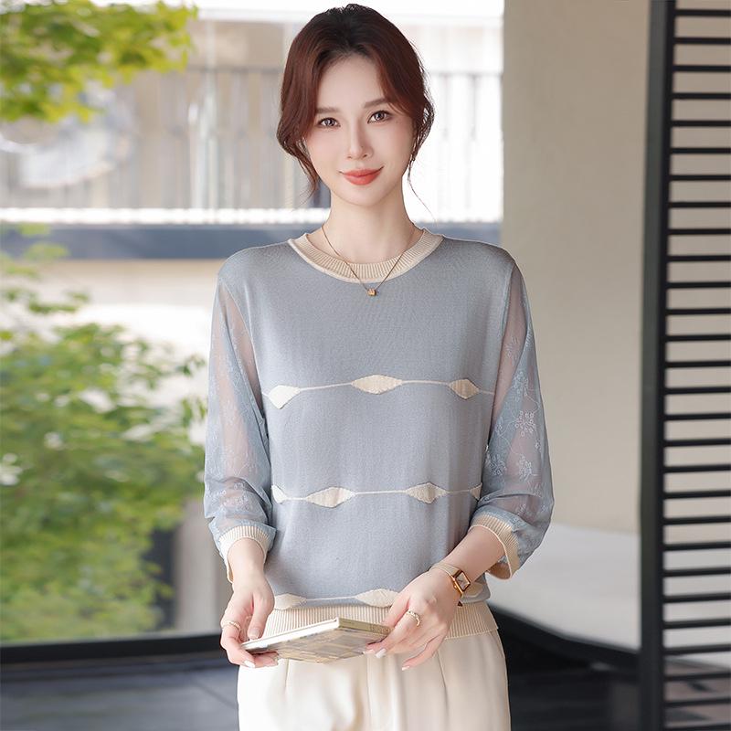 Elegant Spring Knitwear 2026: Stylish Gauze Sleeve Top for Middle-aged & Elderly Women