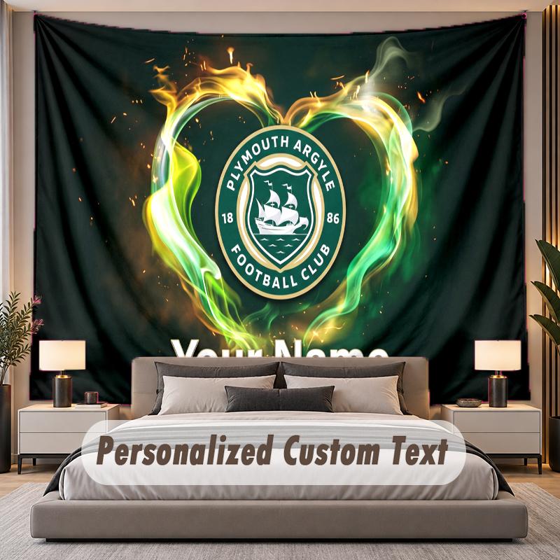 Custom Name Text Tapestry Plymouth Argyle FC Personalized Polyester Wall Tapestry For Bedroom And Room