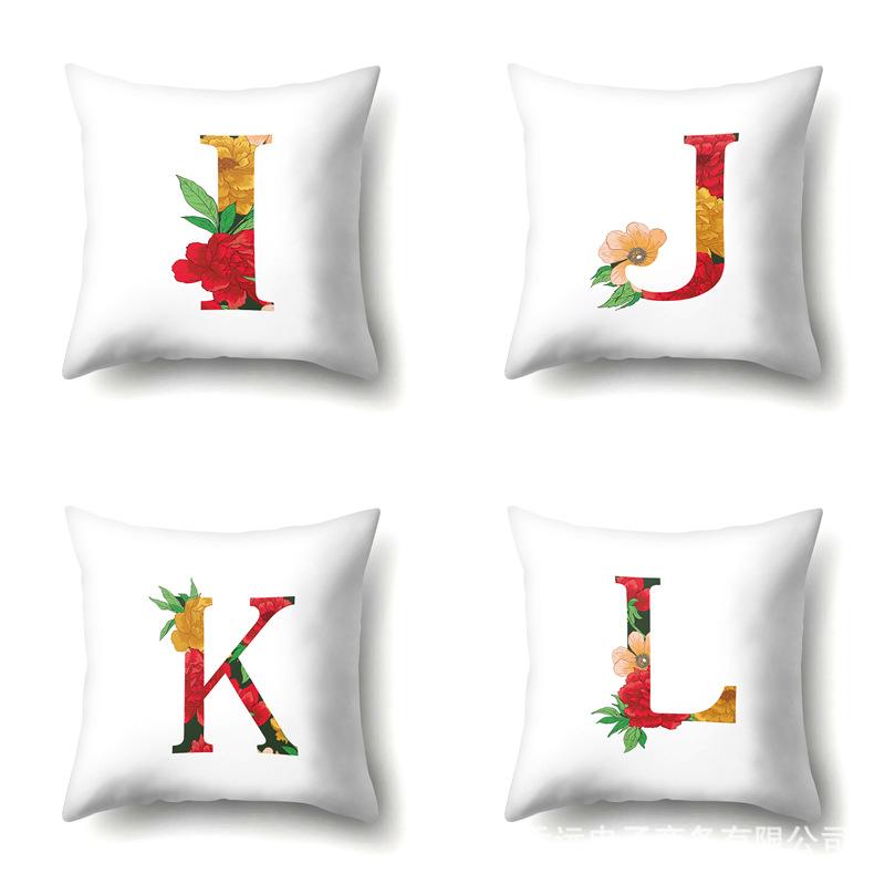 Polyester Pillowcase Watercolor Flowers Car Decoration Print 26 English Letters Home Cushion Cover