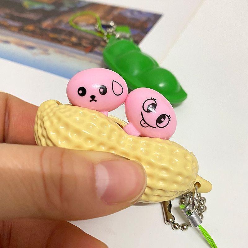Paquete de 2 Juguetes Fidget Descompresión Edamame Squishy Apretar Guisantes Frijoles Llavero Fidget Squishy Accesorios de Descompresión