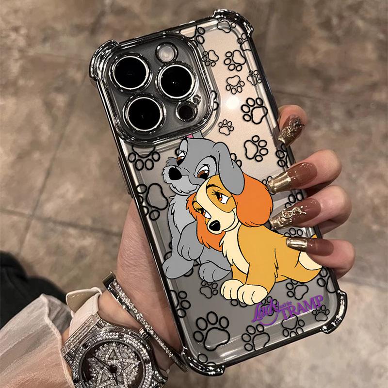 

HOT Cartoon Lady And The Tramp Plating Phone Case For Samsung A37 A57 A07 A36 A16 A06 A35 A15 A54 A34 A24 A14 A05 A04 4G 5G Samsung A73 5G