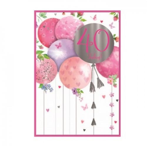 Simon Elvin Milestone Balloons 40th Birthday Greetings Card (Pack of 6)