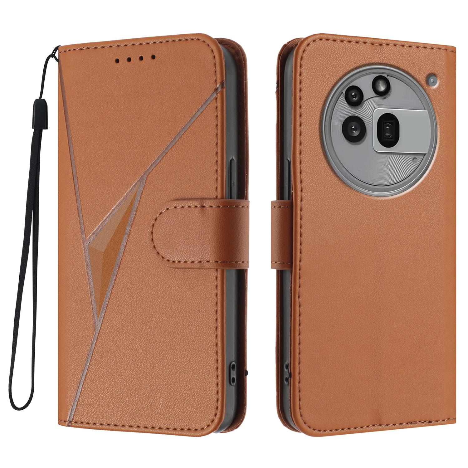 

For Nothing Phone (3a) Pro Case Triangle Imprint Leather Phone Cover with Lanyard B