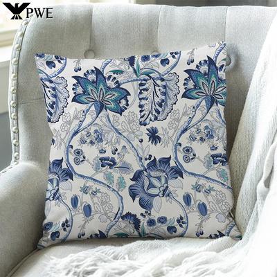 Pillow Case  Printed, Cushion Cover, Home Decor, Hampton Style Flowers Sofa Bed Cushion Cover, 45x45cm