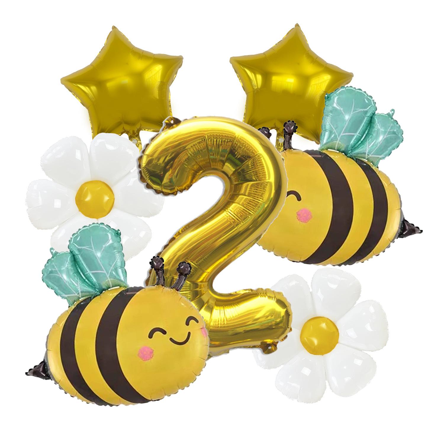 

Cute Bee Daisy Aluminum Film Balloon Set Birthday Party Balloon Carnival Scene Arrangement Balloon Digital 2 set