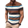 Fashion Men's Casual Polo Shirt V-neck Button Down Business Striped Versatile T-shirt Tops