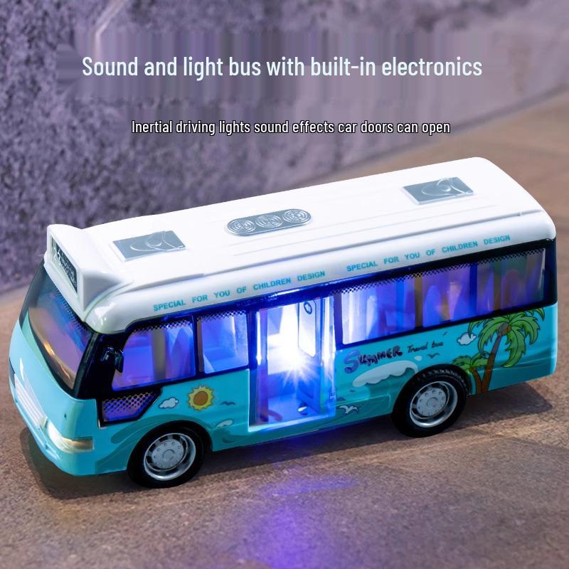 Children's Double-Decker Bus Toy: Convertible Police/Sightseeing Model with Openable Doors, Sound, Light & Inertial Motion