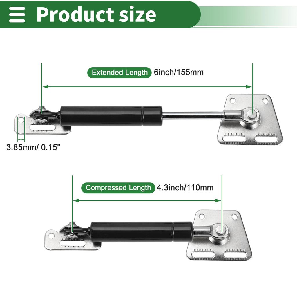 Motoforti Universal Lift Support Strut Gas Springs 6 Inch/155mm 4Ib/20N/2kg Carbon Steel Black, Set of 2