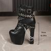 Fashion Black Super High Heels Women's Boots 16CM Thick Platform Metal Thick Heel Lace Up Short Boots 2025 New Plus Size Women's Boots