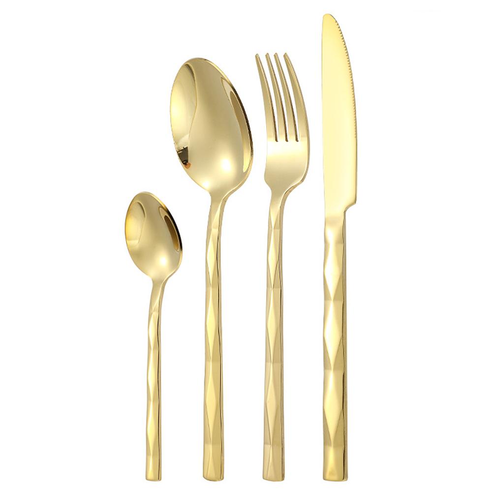 4Pcs Silver Stainless Steel Dinner Cutlery Set Knife Fork Spoon Dinnerware Mirror Tableware Set Wedding Birthday Silverware