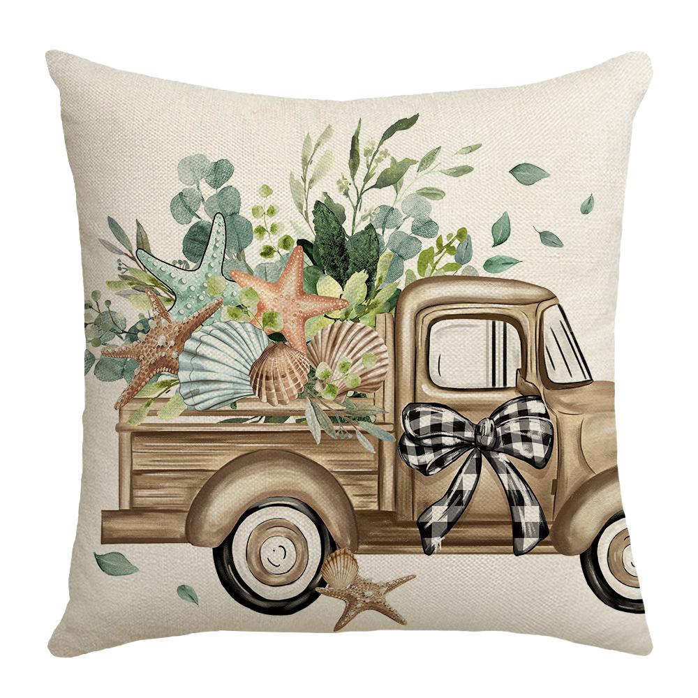 

Throw Pillow Case Family Bedroom Sofa Spring Floral Truck Print Small Fresh Simple Linen 45 * 45Cm (excluding pillow core)