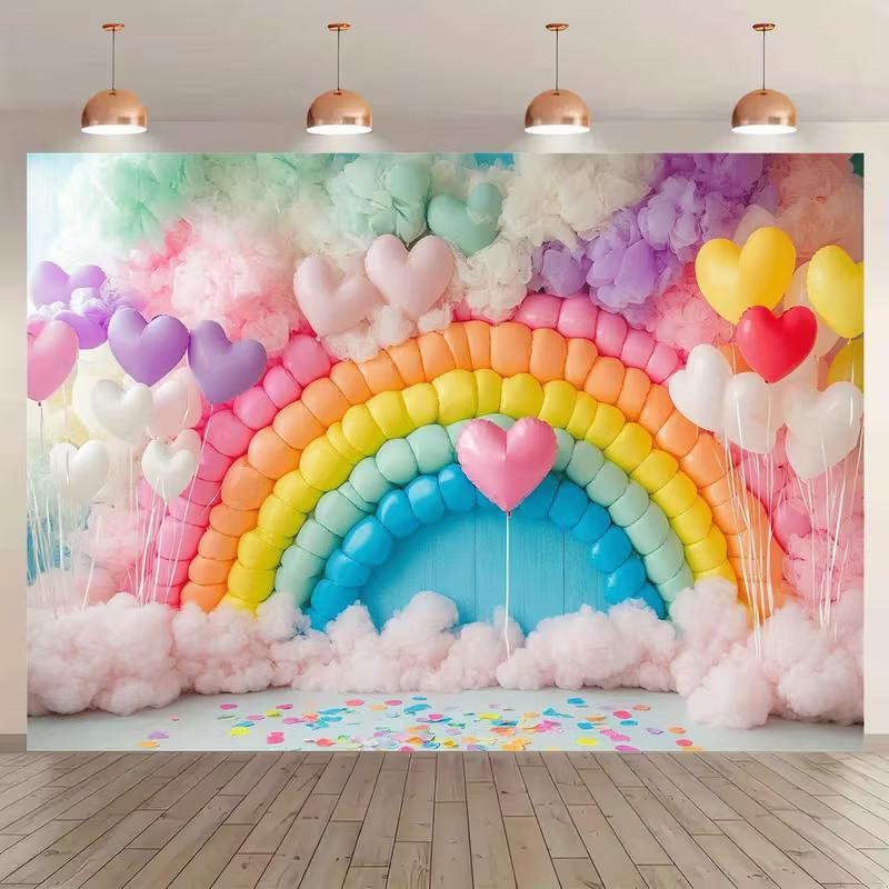 Banner Sfondo Festa a Tema Palloncini Pastello Arcobaleno Carino 2D