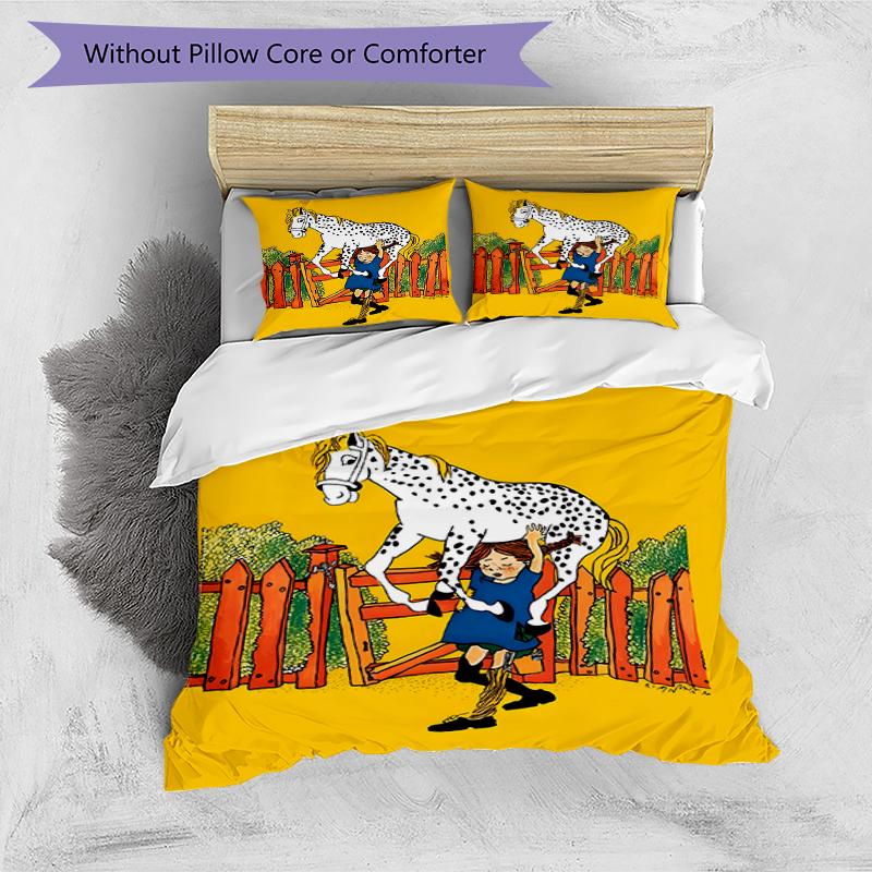 3pcs Pippi Longstocking Pattern Bedding Set Duvet Cover Set Includes Duvet Cover &pillowcases, Perfect All Season Bedroom Decoration & Gift