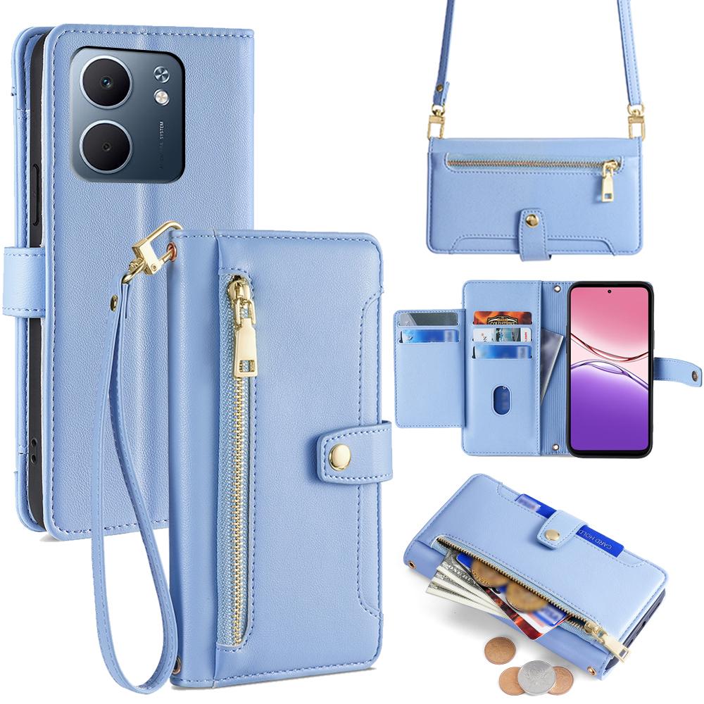 Δερμάτινη Θήκη για Oppo A5x 5G Πορτοφόλι με Τσέπη με Φερμουάρ Κάλυμμα Τηλεφώνου με 2 Λουράκια