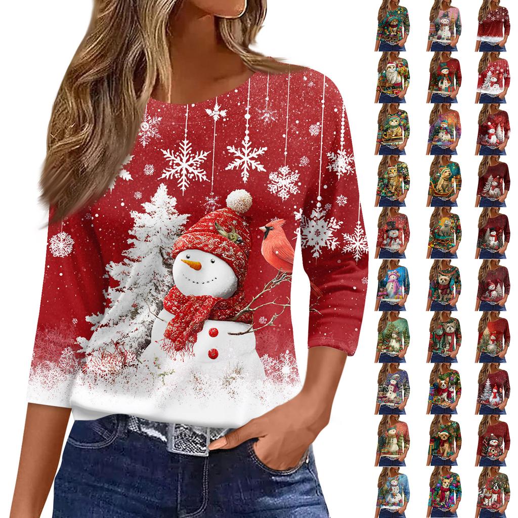 3/4 Sleeve Shirts For Women Print Graphic Tees Blouses Casual Plus Size Basic Tops Pullover