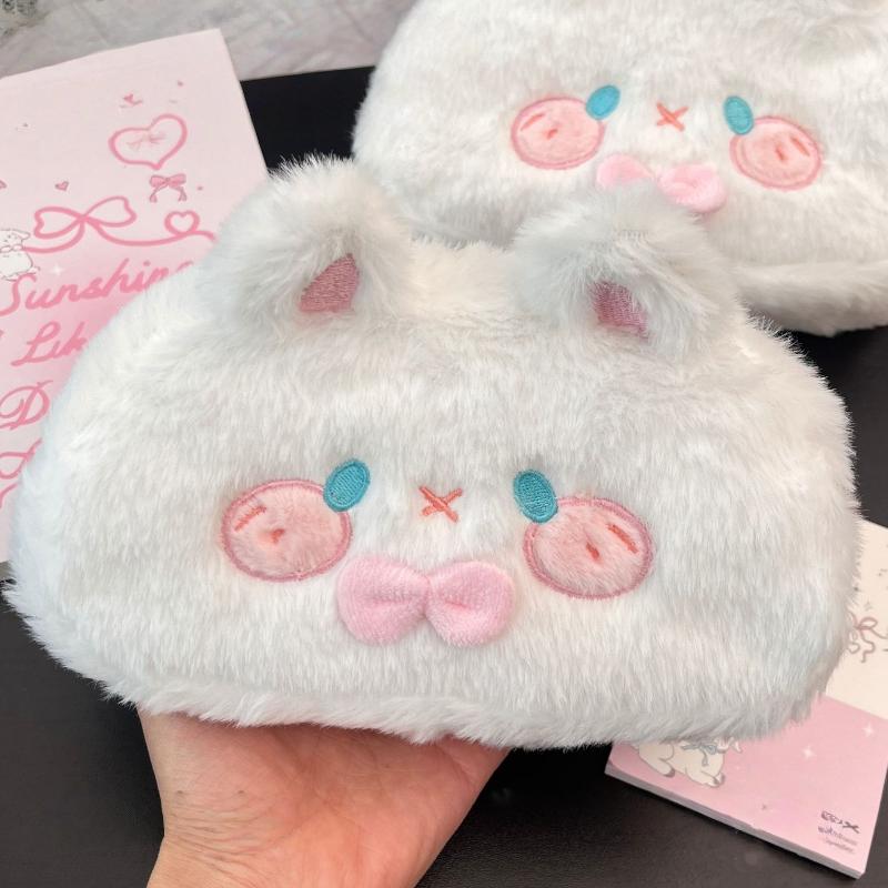 Kawaii Plush Rabbit Student Stationery Bag Portable Large Capacity Pen Case Cosmetics Storage Bag For School Office Accessories
